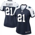 Women Nike Dallas Cowboys #21 Ezekiel Elliott Navy Blue Thanksgiving Stitched NFL Throwback Elite Jersey