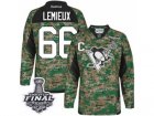 Mens Reebok Pittsburgh Penguins #66 Mario Lemieux Authentic Camo Veterans Day Practice 2017 Stanley Cup Final NHL Jersey