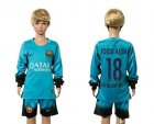 Barcelona #18 Jordi Alba SEC Away Long Sleeves Kid Soccer Club Jersey