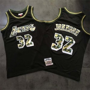 Lakers #32 Magic Johnson Black Camo 1984-85 Hardwood Classics Jersey