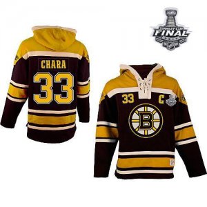 nhl jerseys boston bruins #33 chara black-yellow[pullover hooded sweatshirt patch C][2013 stanley cup]