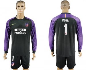 2017-18 Atletico Madrid 1 MOYA Black Long Sleeve Goalkeeper Soccer Jersey