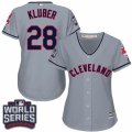 Womens Majestic Cleveland Indians #28 Corey Kluber Authentic Grey Road 2016 World Series Bound Cool Base MLB Jersey