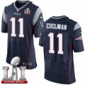 Mens Nike New England Patriots #11 Julian Edelman Elite Navy Blue Team Color Super Bowl LI 51 NFL Jersey