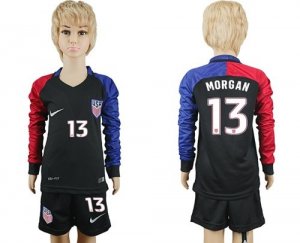 USA #13 Morgan Away Long Sleeves Kid Soccer Country Jersey