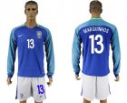 Brazil #13 Marquinhos Away Long Sleeves Soccer Country Jersey