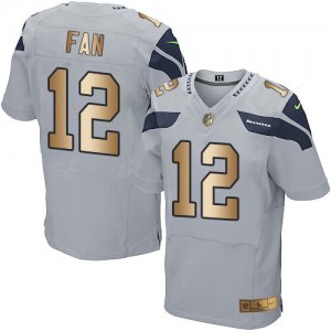 Nike Seattle Seahawks #12 Fan Grey Alternate Men\'s Stitched NFL Elite Gold Jersey