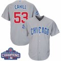 Youth Majestic Chicago Cubs #53 Trevor Cahill Authentic Grey Road 2016 World Series Champions Cool Base MLB Jersey