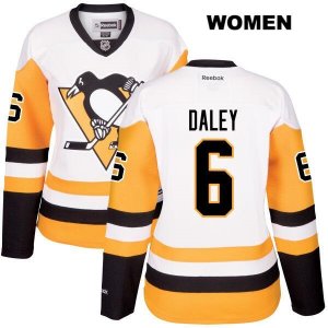 Womens Pittsburgh Penguins #6 Trevor Daley Reebok White Away Premier Player Jersey