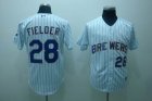 mlb milwaukee brewers #28 fielder white(blue strip)