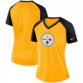 Pittsburgh Steelers Nike Womens Top V Neck T-Shirt Gold Black