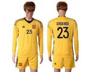 Spain #23 Sergio Rico Yellow Goalkeeper Long Sleeves Soccer Country Jersey