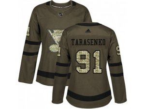 Women Adidas St. Louis Blues #91 Vladimir Tarasenko Green Salute to Service Stitched NHL Jersey