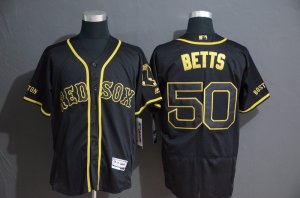 Red Sox #50 Mookie Betts Black Gold Flexbase Jersey