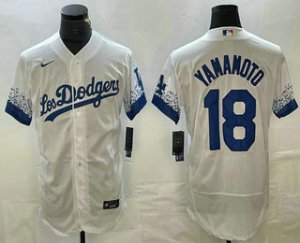 Men\'s Los Angeles Dodgers #18 Yoshinobu Yamamoto White 2022 City Connect Flex Base Stitched Jersey