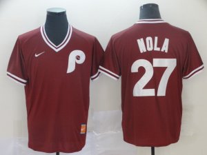 Phillies #27 Aaron Nola Red Throwback Jersey