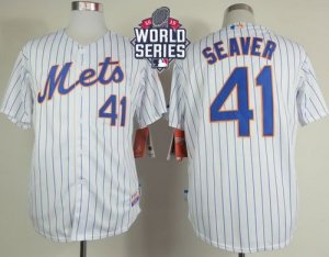 New York Mets #41 Tom Seaver White(Blue Strip) Home Cool Base W 2015 World Series Patch Stitched MLB Jersey