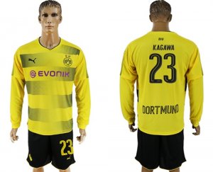 2017-18 Dortmund 23 KAGAWA Home Long Sleeve Soccer Jersey