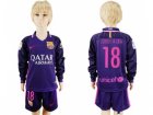 Barcelona #18 Jordi Alba Away Long Sleeves Kid Soccer Club Jersey