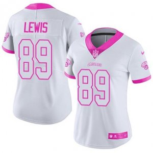 Womens Nike Jacksonville Jaguars #89 Marcedes Lewis White Pink Stitched NFL Limited Rush Fashion Jersey