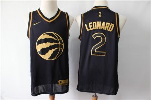Raptors #2 Kawhi Leonard Black Gold Nike Swingman Jersey