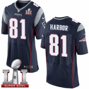 Mens Nike New England Patriots #81 Clay Harbor Elite Navy Blue Team Color Super Bowl LI 51 NFL Jersey