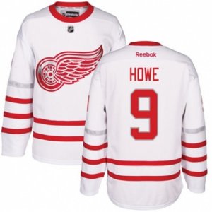 Mens Reebok Detroit Red Wings #9 Gordie Howe Authentic White 2017 Centennial Classic NHL Jersey