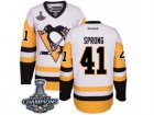Mens Reebok Pittsburgh Penguins #41 Daniel Sprong Premier White Away 2017 Stanley Cup Champions NHL Jersey