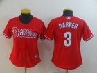 Phillies #3 Bryce Harper Scarlet Women Cool Base Jersey