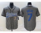 Men's Los Angeles Dodgers #7 Julio Urias Number Grey Gridiron Cool Base Stitched Baseball Jersey