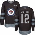 Mens Adidas Winnipeg Jets #12 Drew Stafford Authentic Black 1917-2017 100th Anniversary NHL Jersey