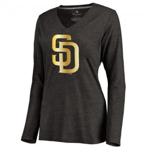 Women\'s San Diego Padres Gold Collection Long Sleeve V-Neck Tri-Blend T-Shirt Black