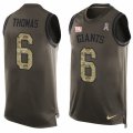 Mens Nike New York Giants #6 Logan Thomas Limited Green Salute to Service Tank Top NFL Jersey