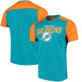 Miami Dolphins NFL Pro Line by Fanatics Branded Iconic Color Blocked T-Shirt Aqua Orange