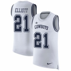 Mens Nike Dallas Cowboys #21 Ezekiel Elliott Limited White Rush Player Name & Number Tank Top NFL Jersey