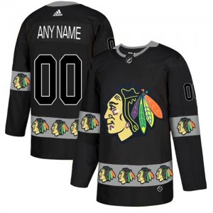 Chicago Blackhawks Black Men\'s Customized Team Logos Fashion Adidas Jersey