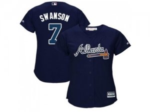 Womens Atlanta Braves #7 Dansby Swanson Navy Blue Alternate Stitched MLB Jersey