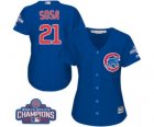 Womens Majestic Chicago Cubs #21 Sammy Sosa Authentic Royal Blue Alternate 2016 World Series Champions Cool Base MLB Jersey