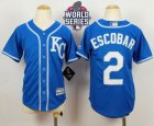 Youth Kansas City Royals #2 Alcides Escobar Blue Alternate 2 Cool Base W 2015 World Series Patch Stitched MLB Jersey