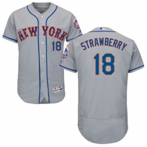 Mens Majestic New York Mets #18 Darryl Strawberry Grey Flexbase Authentic Collection MLB Jersey