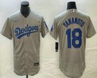 Men's Los Angeles Dodgers #18 Yoshinobu Yamamoto Grey Stitched Flex Base Nike Jersey