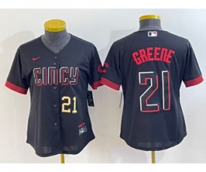 Women\'s Cincinnati Reds #21 Hunter Greene Number Black 2023 City Connect Cool Base Stitched Jersey