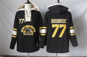 Mens Boston Bruins #77 Ray Bourque Black Sawyer Hooded Sweatshirt Stitched NHL Jersey