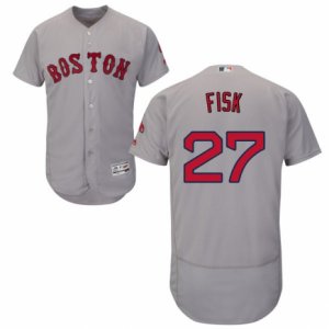 Men\'s Majestic Boston Red Sox #27 Carlton Fisk Grey Flexbase Authentic Collection MLB Jersey