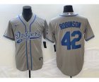 Men's Los Angeles Dodgers #42 Jackie Robinson Grey Cool Base Stitched Baseball Jersey1