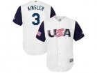 Mens USA Baseball #3 Ian Kinsler Majestic White 2017 World Baseball Classic Jersey