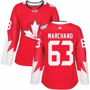 Women\'s Adidas Team Canada #63 Brad Marchand Premier Red Away 2016 World Cup Hockey Jersey