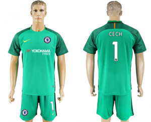 2017-18 Chelsea 1 CECH Green Goalkeeper Soccer Jersey