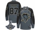 Mens Reebok Pittsburgh Penguins #87 Sidney Crosby Authentic Charcoal Cross Check Fashion 2017 Stanley Cup Champions NHL Jersey