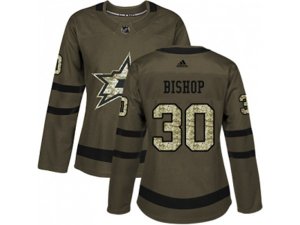 Women Adidas Dallas Stars #30 Ben Bishop Green Salute to Service Stitched NHL Jersey